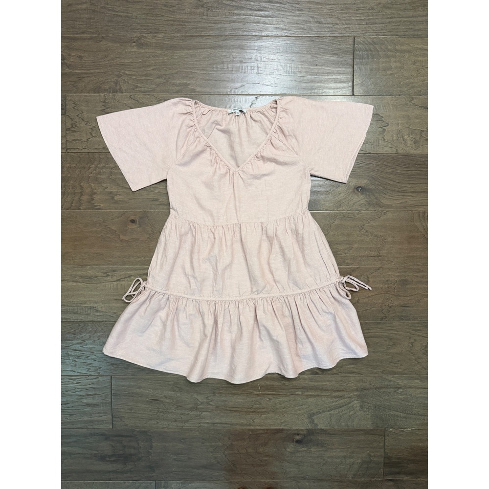 Madewell Mini Dress Womens XXS Pink Linen Blend Tiered Relaxed Boho Pocket Posh